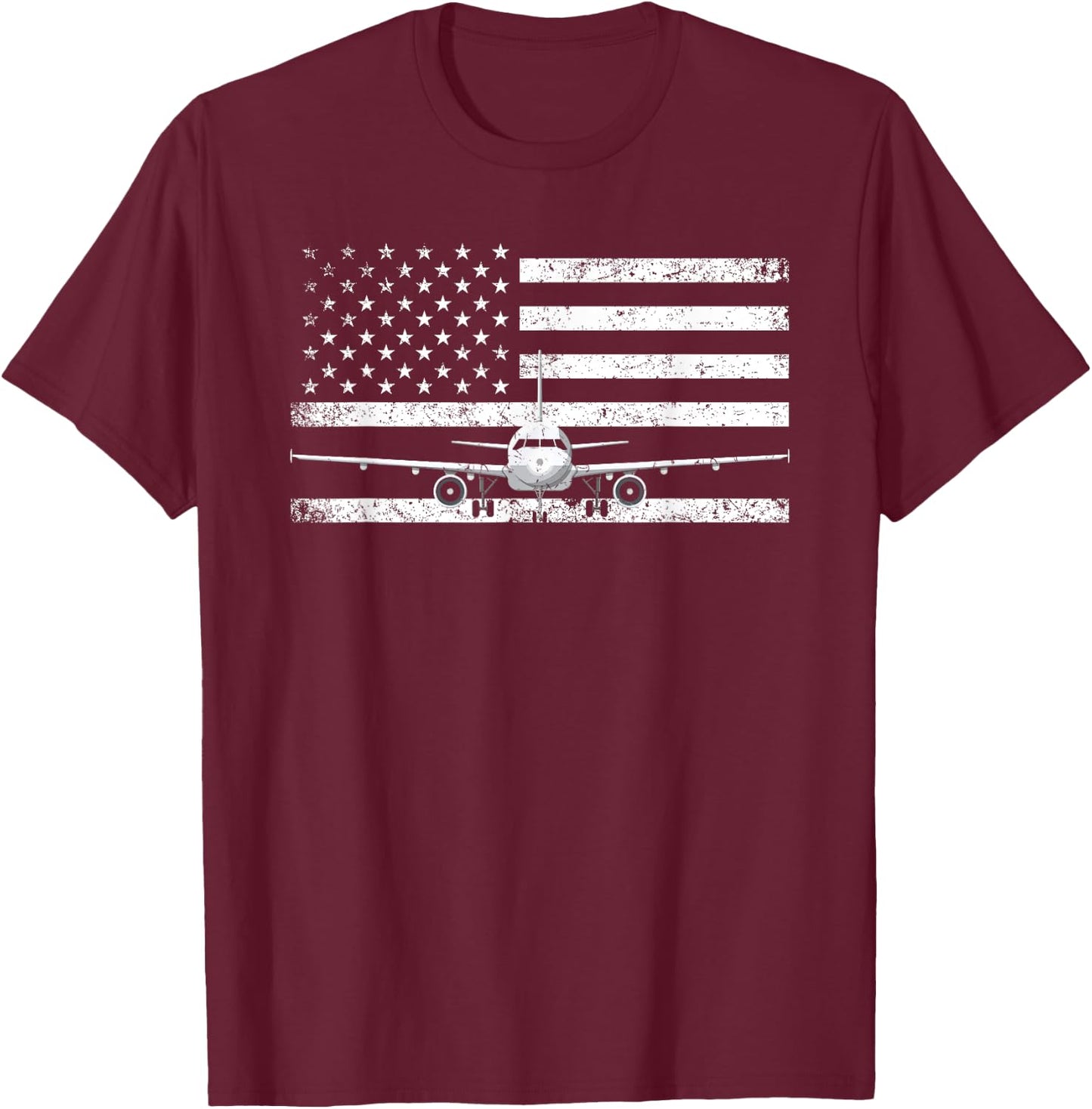 US Flag Airplane Patriotic American Pilot T-Shirt - T-Shirt | Maroon