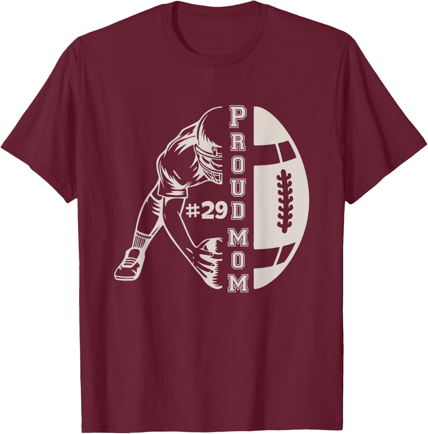Customized Proud Football Mom Number 29 Player Game Day T-Shirt - T-Shirt | Maroon