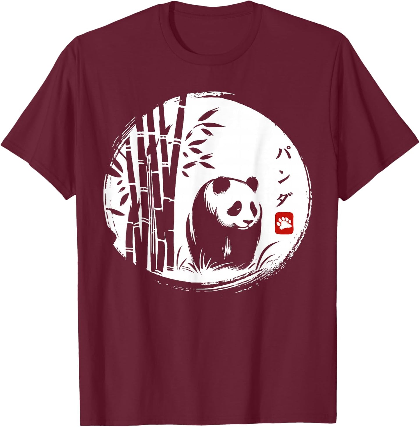 Kawaii Panda Ink Japanese Streetwear Novelty Funny Panda T-Shirt - T-Shirt | Maroon