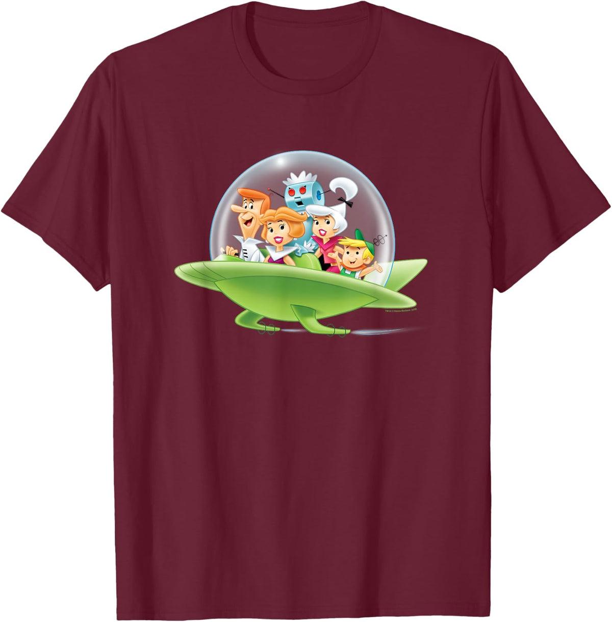 Popfunk The Jetsons Family Cruising -Adults Black Small T-Shirt - T-Shirt | Maroon
