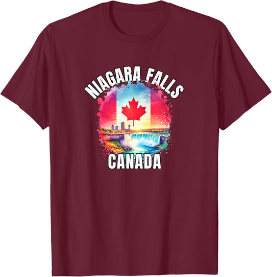 Niagara Falls Canada Ontario Canadian Flag Toronto Vacation T-Shirt - T-Shirt | Maroon