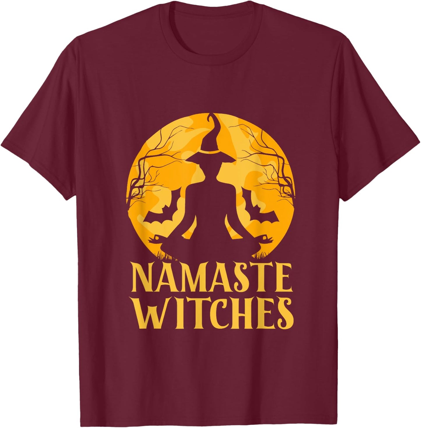 Namaste Witches Halloween Yoga Lover T-Shirt - T-Shirt | Maroon