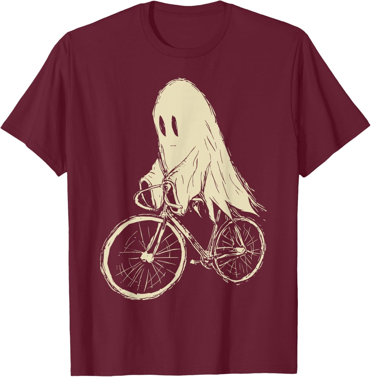 Vintage Ghost Riding Bicycle Cycing Biking Halloween T-Shirt - T-Shirt | Maroon
