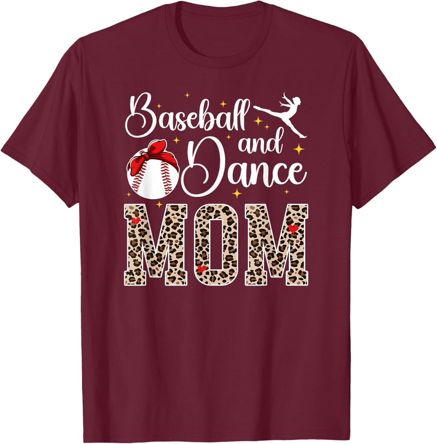 Baseball And Dance Mom Leopard Dancer & Baseball Player Mom T-Shirt - T-Shirt | Maroon