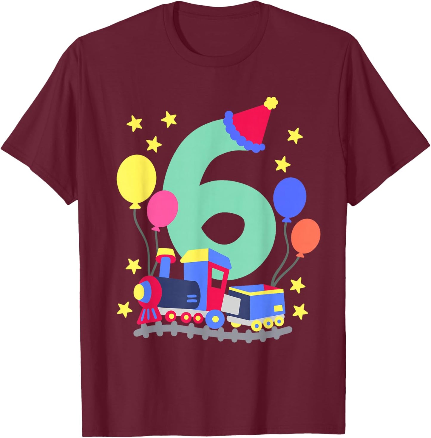6th Birthday Train Lovers I'm 6 Boys Kids Six Years Old T-Shirt - T-Shirt | Maroon
