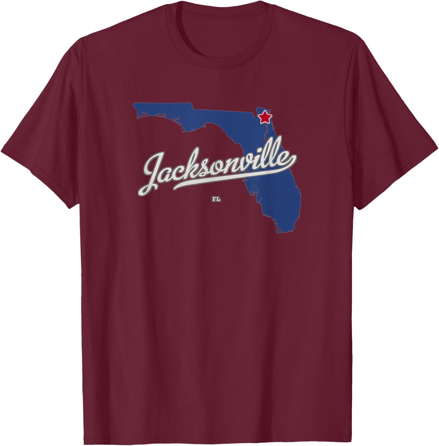 Jacksonville Florida FL Map T-Shirt - T-Shirt | Maroon