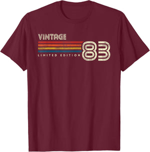Vintage 1983 Chest Stripe 40 Birthday T-Shirt - T-Shirt | Maroon