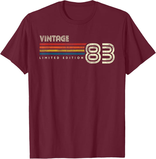 Vintage 1983 Chest Stripe 40 Birthday T-Shirt - T-Shirt | Maroon
