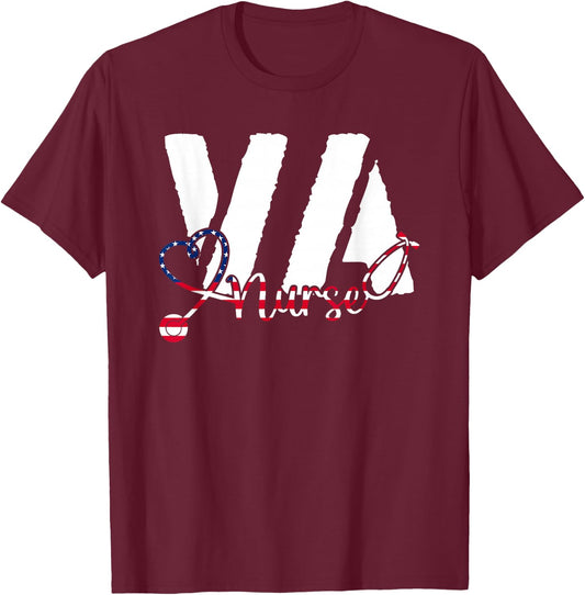 VA Nurse RN American Flag Patriotic 4th of July Veterans Day T-Shirt - T-Shirt | Maroon