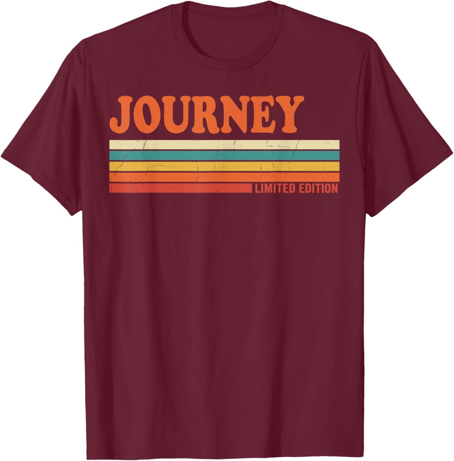 Journey Retro Personalized First Name Vintage Stripes T-Shirt - T-Shirt | Maroon