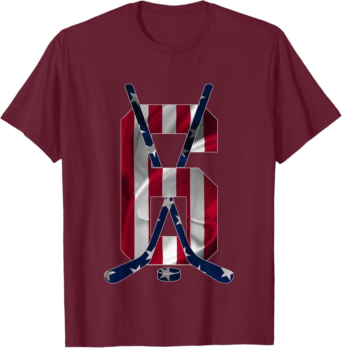 Number 6 Years Ice Hockey 6th Birthday T-Shirt - T-Shirt | Maroon
