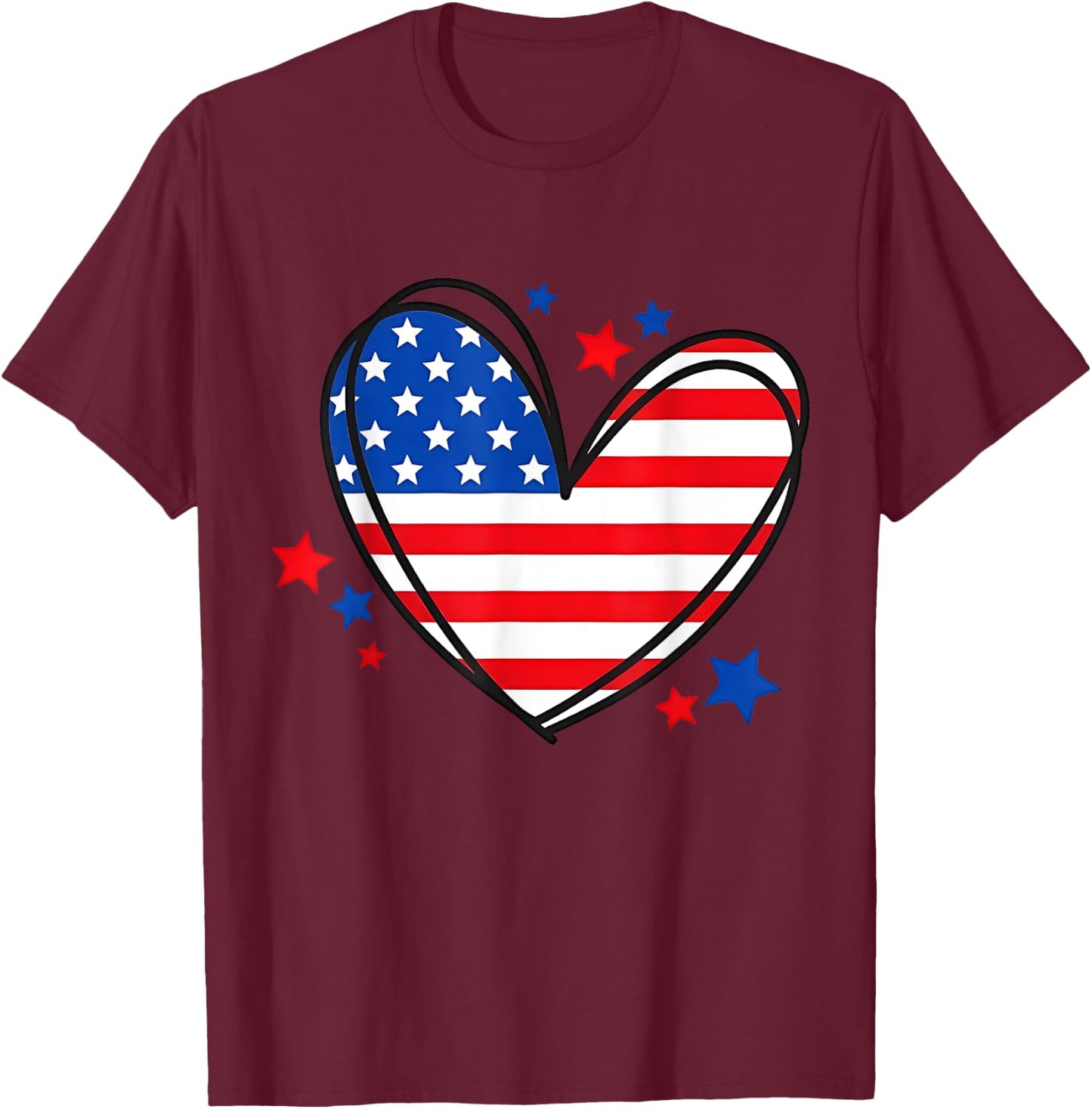 American Flag Heart Independence Day 4th of July Women Kids T-Shirt - T-Shirt | Maroon