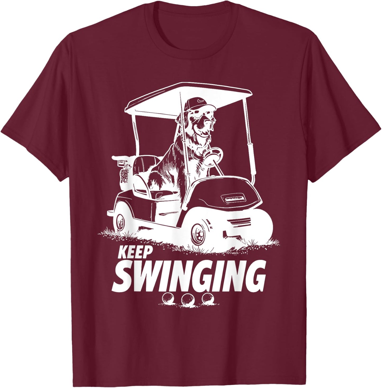 Swinging Golf Cart Dog Golden Retriever Golfer Dog Owner T-Shirt - T-Shirt | Maroon