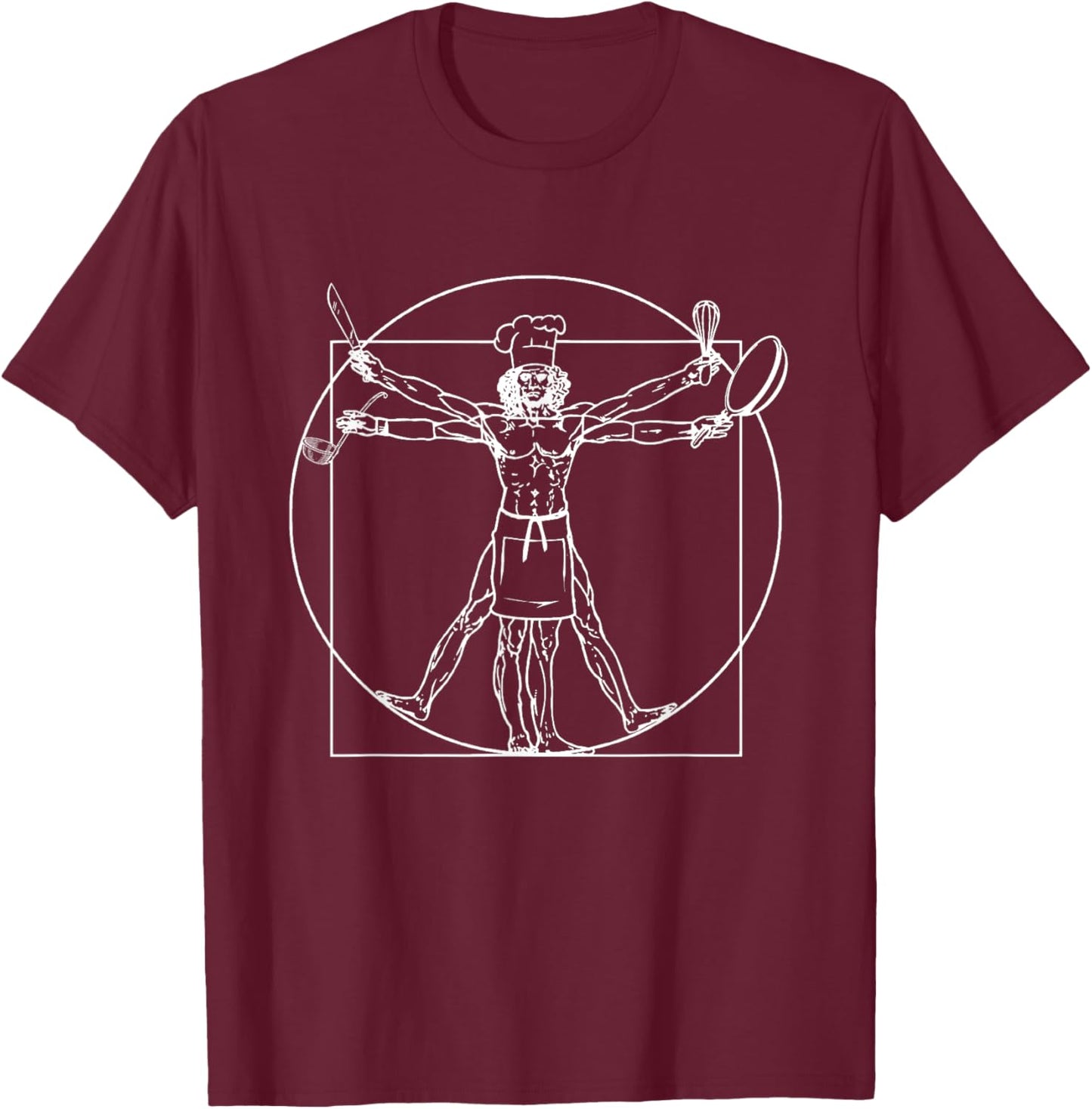 Chef Vitruvian Man Da Vinci Funny Cooking Gift T-Shirt - T-Shirt | Maroon