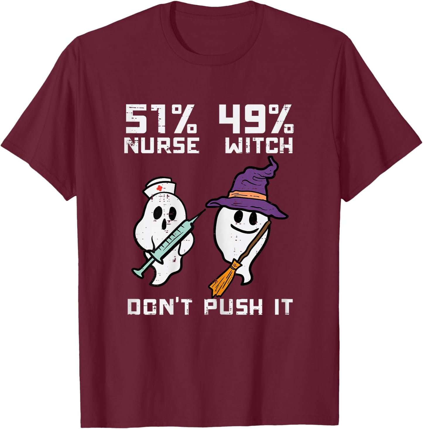 Halloween 51 Percent Nurse Witch Fun Costume Scrub Top Women T-Shirt - T-Shirt | Maroon