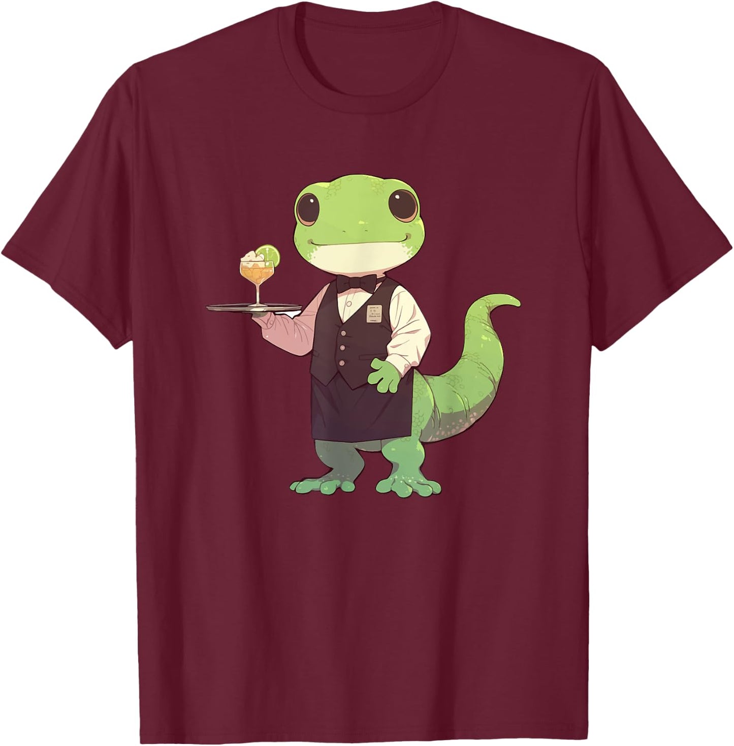 Lizard Restaurant Waiter Gecko Wildlife Animal T-Shirt - T-Shirt | Maroon
