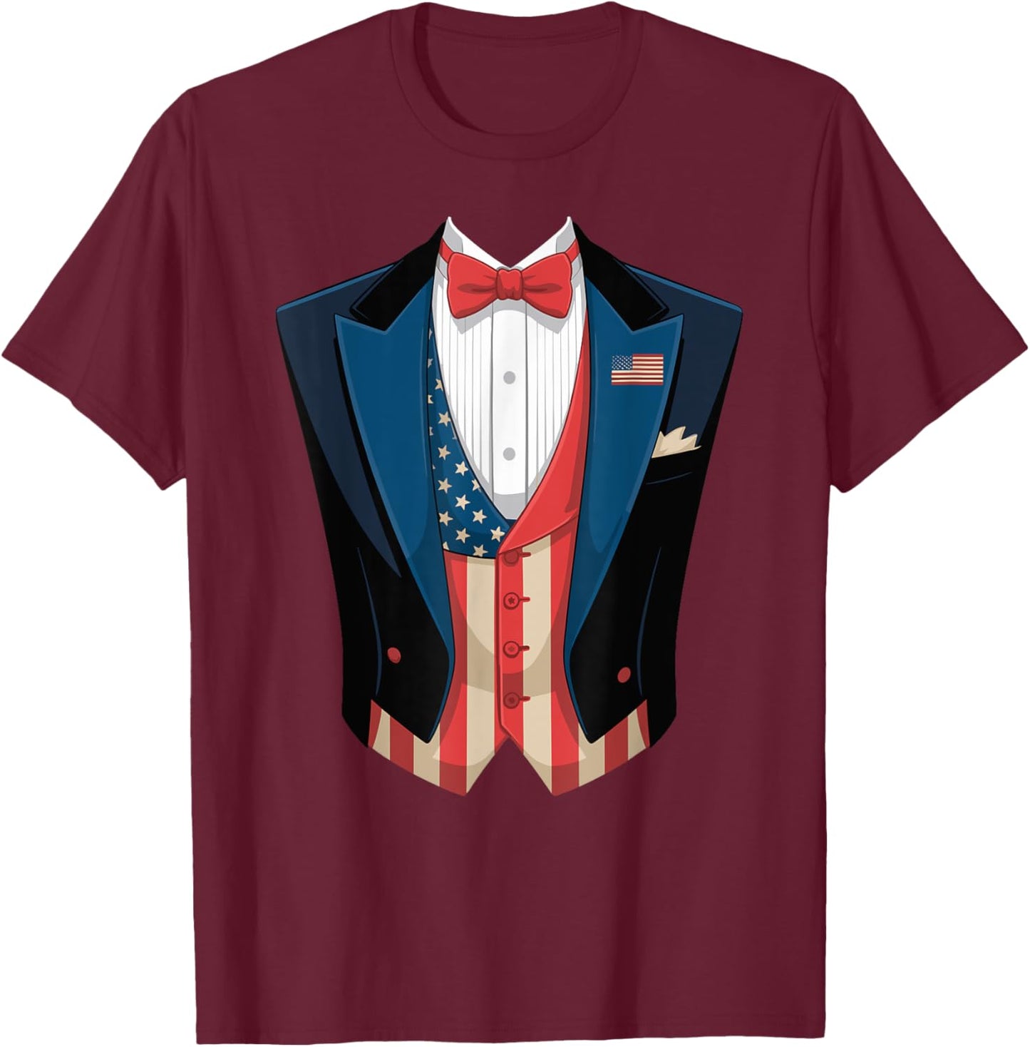 American Flag Tuxedo Costume Funny 4th of July USA T-Shirt - T-Shirt | Maroon