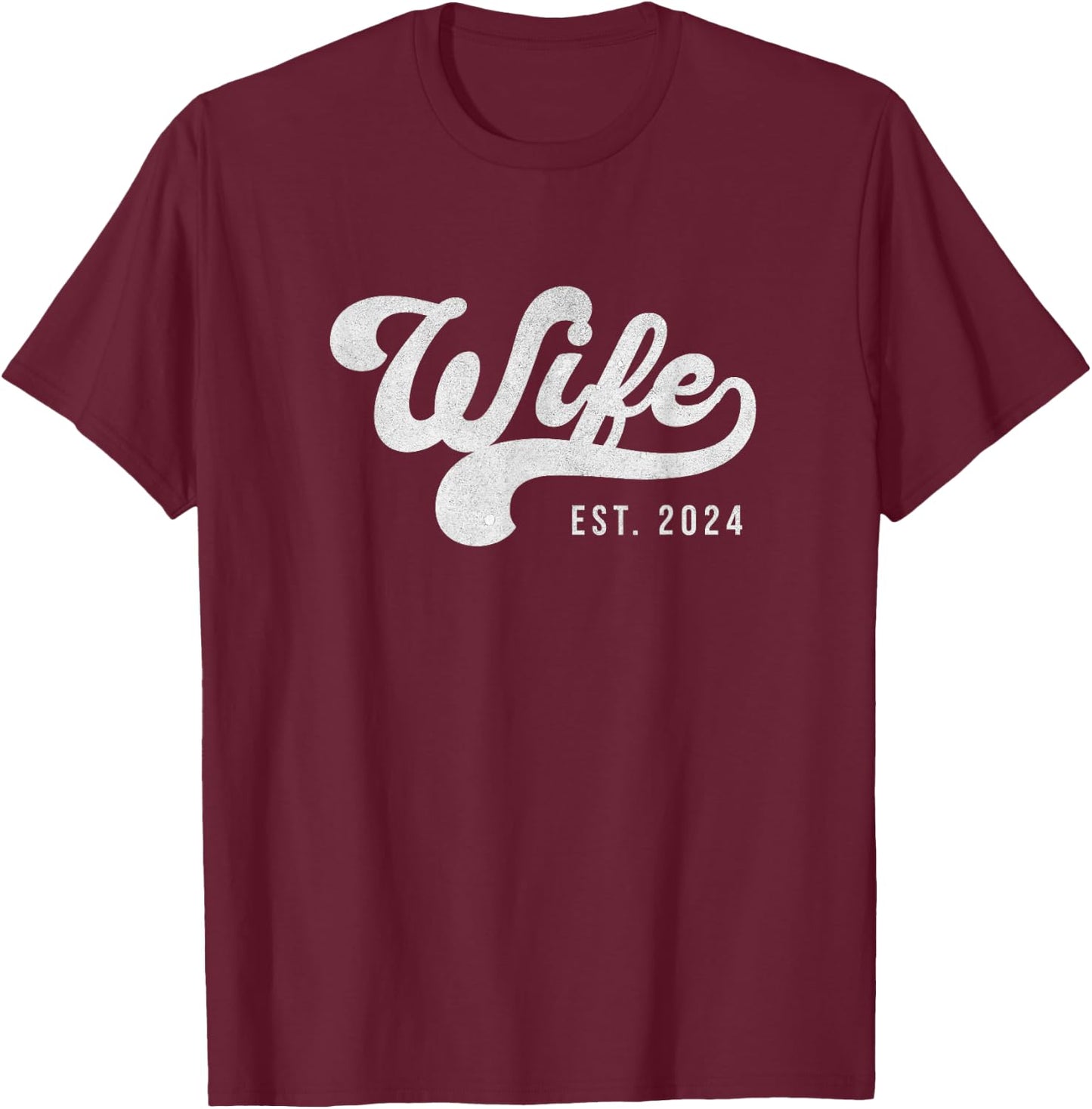 Wife Est. 2024 Married Couple Vintage Matching Wedding T-Shirt - T-Shirt | Maroon