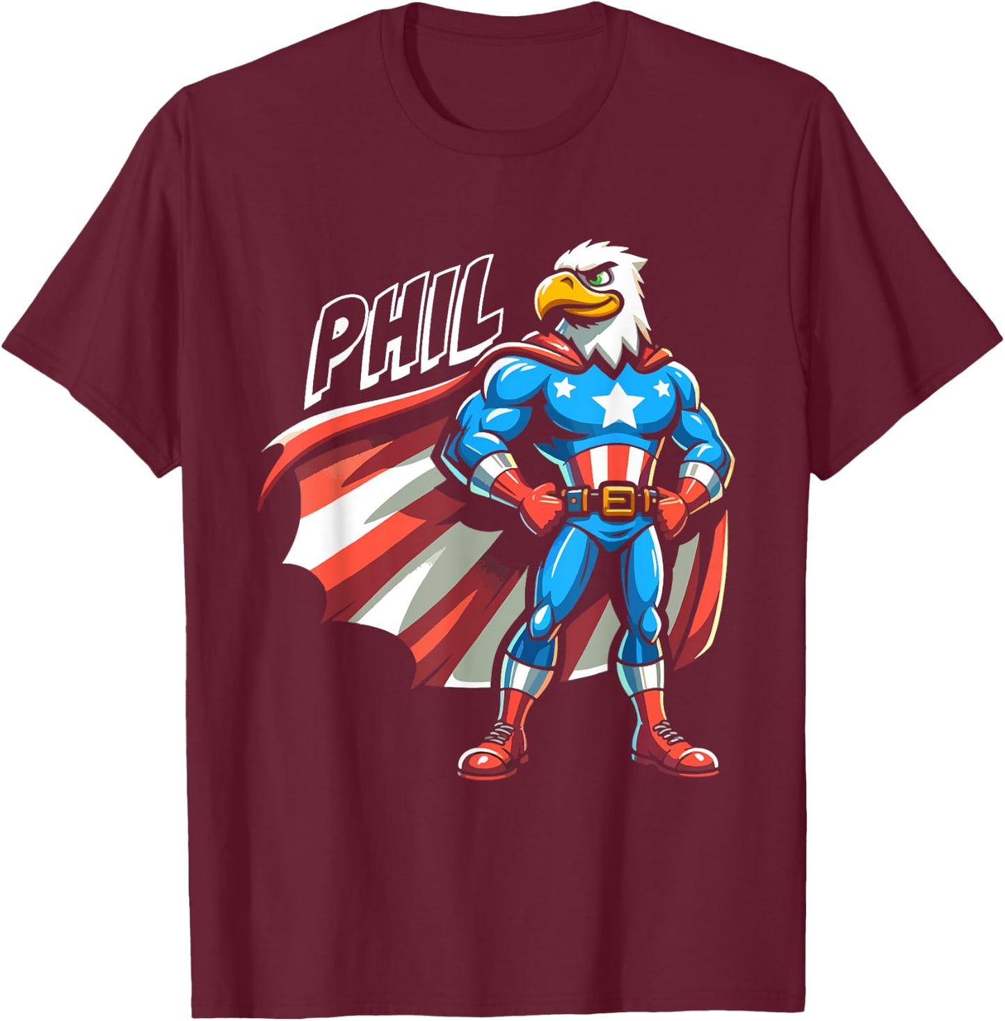 Phil USA Eagle Patriotic Superhero for Boys Name Phil T-Shirt - T-Shirt | Maroon