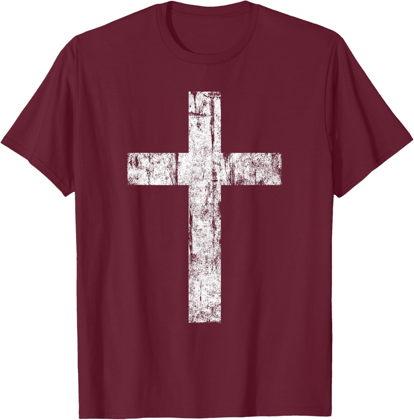 Cross Distressed Style Inspirational Christian Faith T-Shirt - T-Shirt | Maroon