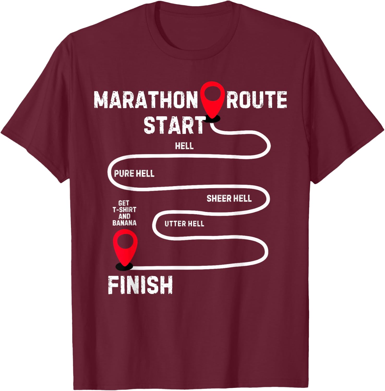 Marathoner Finisher Marathon Running Route Funny Runner T-Shirt - T-Shirt | Maroon