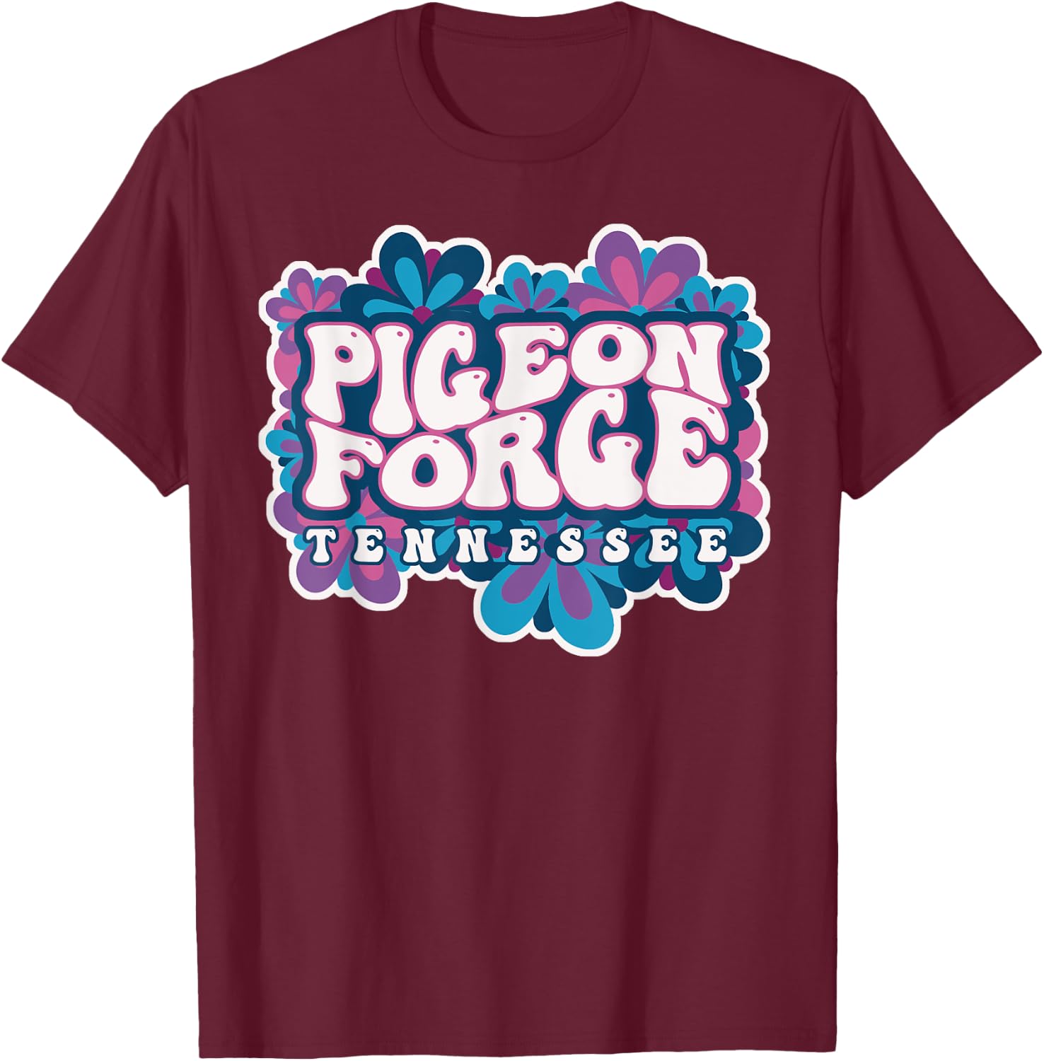 Pigeon Forge Tennessee Travel Hippie 70s Groovy Wavy Text T-Shirt - T-Shirt | Maroon