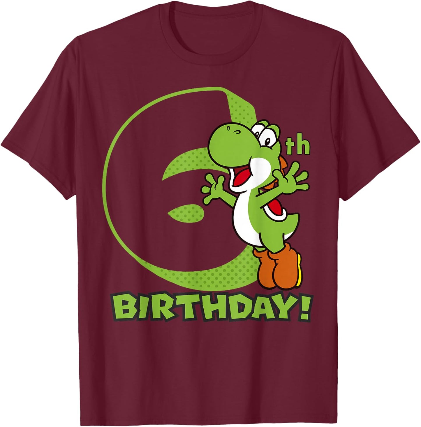 Super Mario Yoshi 6th Birthday Action Portrait T-Shirt - T-Shirt | Maroon