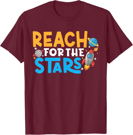 Growth Mindset Teacher Reach For The Stars T-Shirt - T-Shirt | Maroon