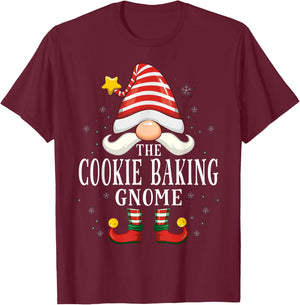 The Cookie Baking Gnome Christmas Group Family Pajama T-Shirt - T-Shirt | Maroon