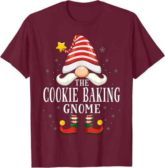 The Cookie Baking Gnome Christmas Group Family Pajama T-Shirt - T-Shirt | Maroon
