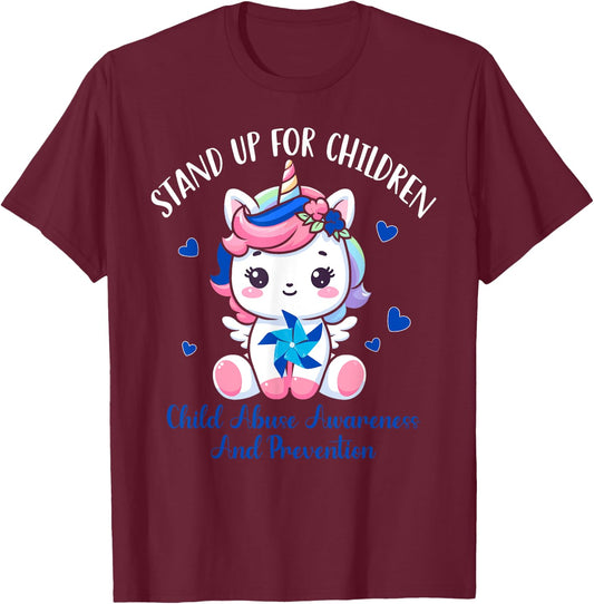 Child Abuse Prevention Month-Stand Up For Children Unicorn T-Shirt - T-Shirt | Maroon