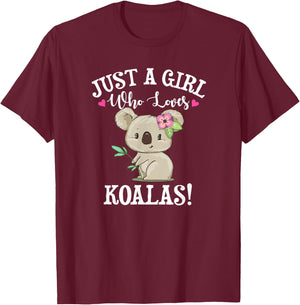 Cute Cartoon Funny Girl Who Loves Koala Bears Lover T-Shirt - T-Shirt | Maroon