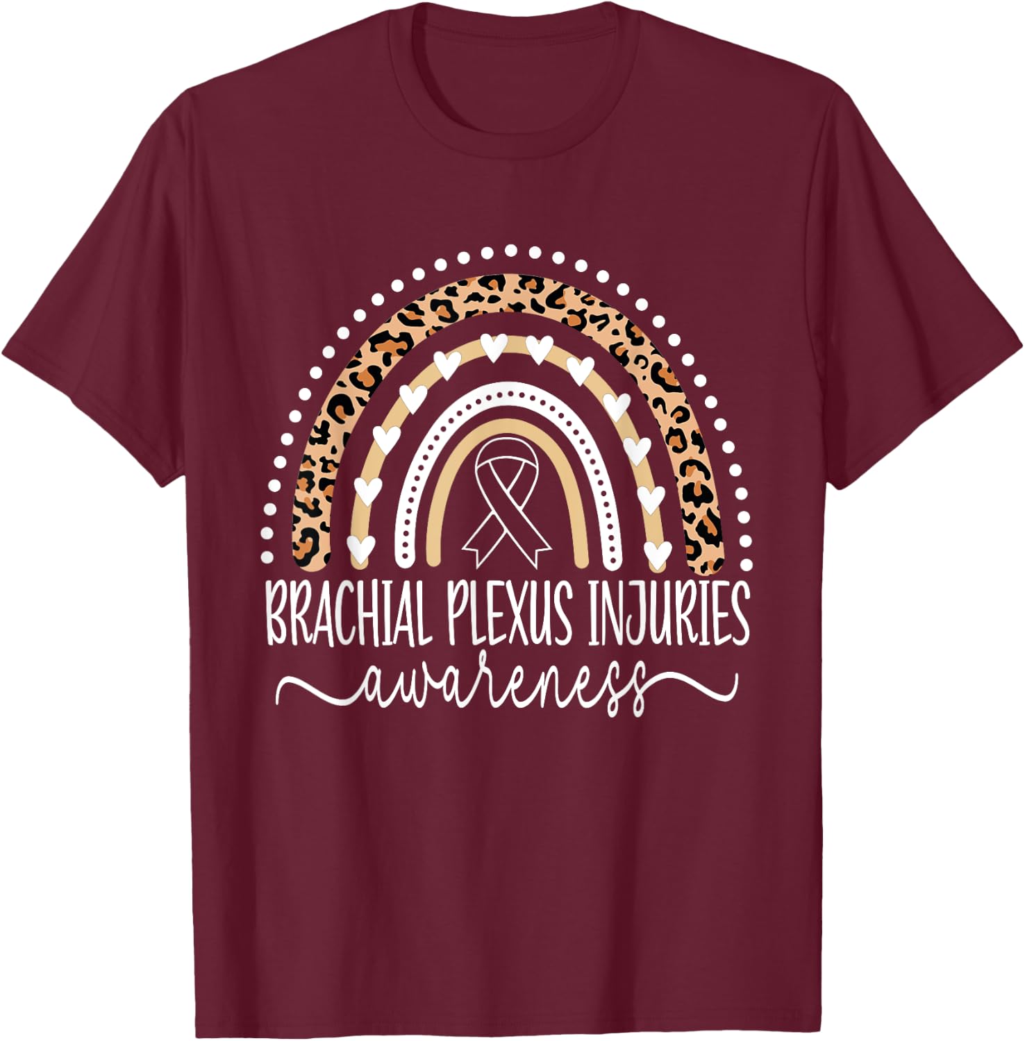 Brachial Plexus Injuries BPI Awareness Leopard Rainbow T-Shirt - T-Shirt | Maroon