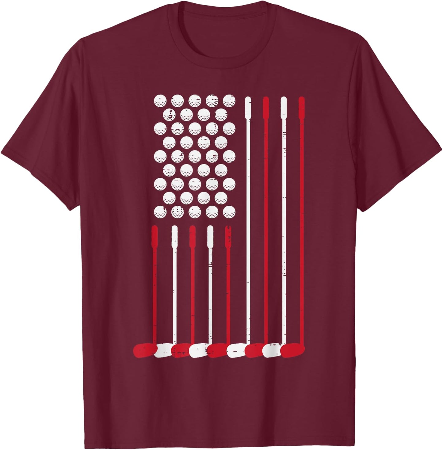 Golf Balls Clubs US Flag 4th July Patriotic Golfer Dad Men T-Shirt - T-Shirt | Maroon