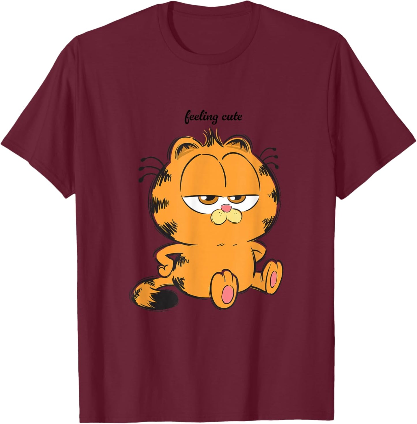 Garfield Feeling Cute Moody Chibi Pose T-Shirt - T-Shirt | Maroon
