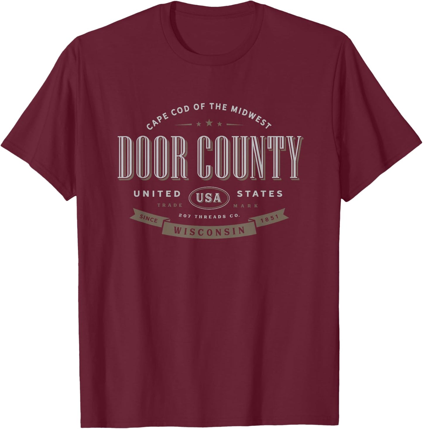 Door County WI Wisconsin Vacation Souvenir T-Shirt - T-Shirt | Maroon