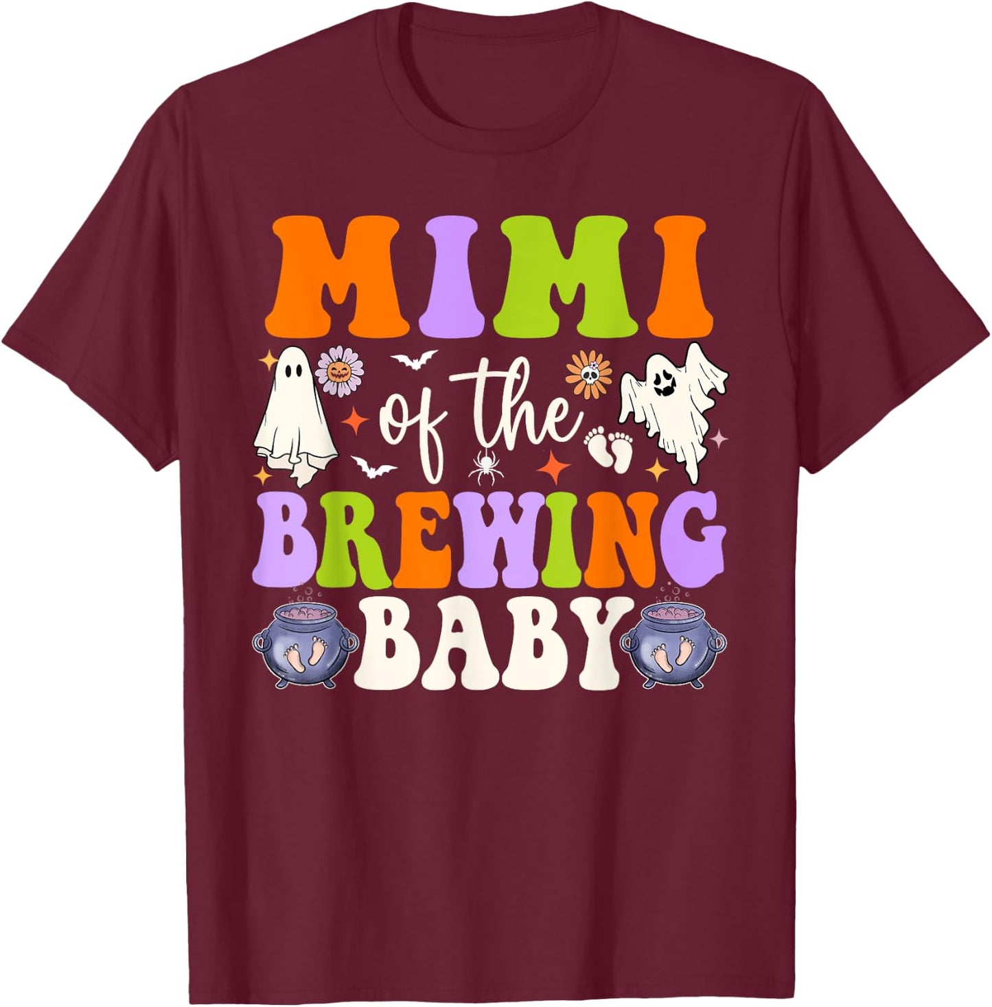 Mimi of the Brewing Baby Halloween Theme Baby Shower Spooky T-Shirt - T-Shirt | Maroon