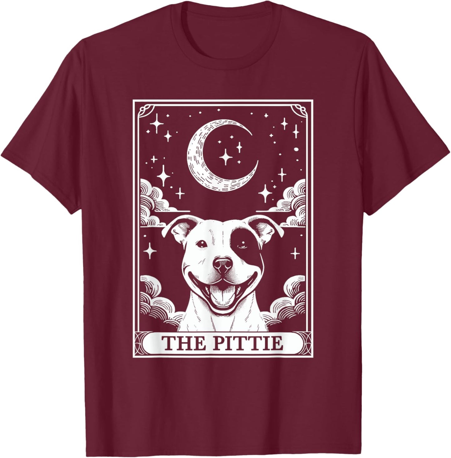 Tarot Card Vintage Crescent Moon Pit Bull Dog Pittie Mom Women Kids T-Shirt - T-Shirt | Maroon