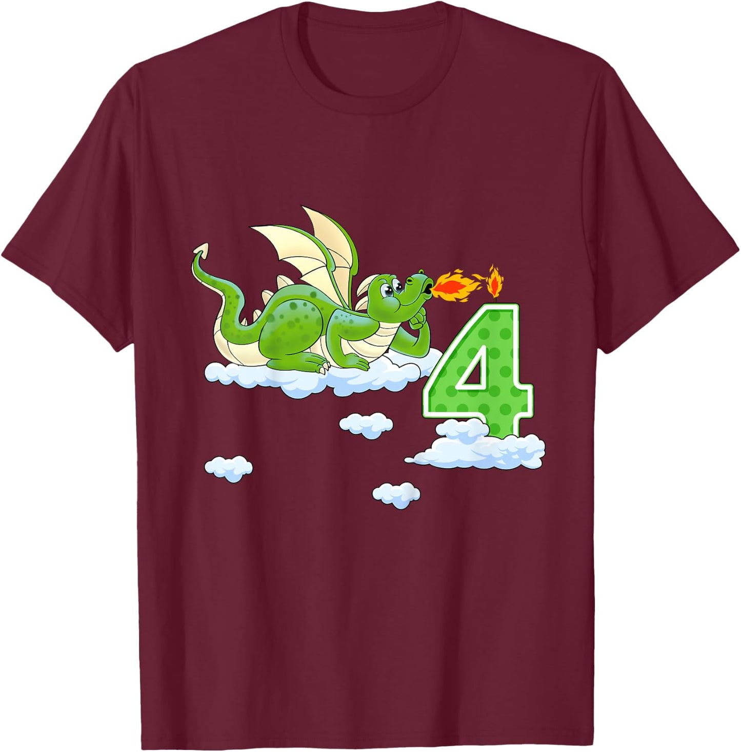Kids 4th Birthday Knight Dragon Boy Birthday 4 Years T-Shirt - T-Shirt | Maroon