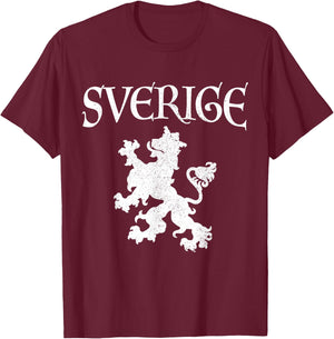 Sverige Lion Swedish Flag Pride Sweden Vintage T-Shirt - T-Shirt | Maroon