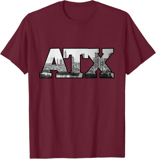 ATX Austin City Skyline of Austin, Texas T-Shirt - T-Shirt | Maroon
