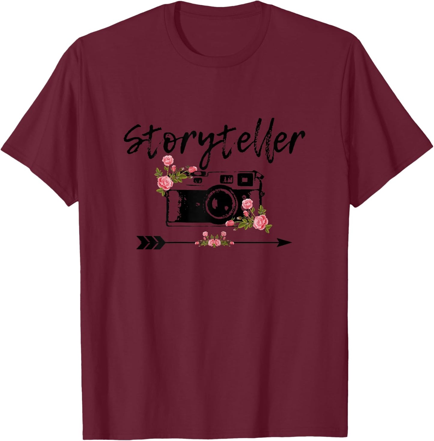 Photographer Story Plate Vintage Floral Camera Photography T-Shirt - T-Shirt | Maroon