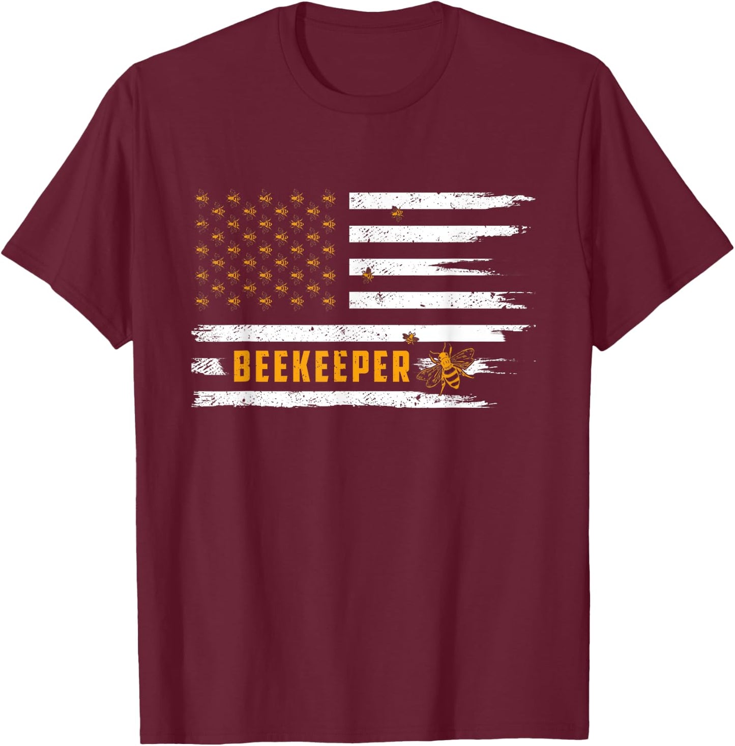 Beekeeping American Flag Honeycomb Honey Bees Beekeeper T-Shirt - T-Shirt | Maroon