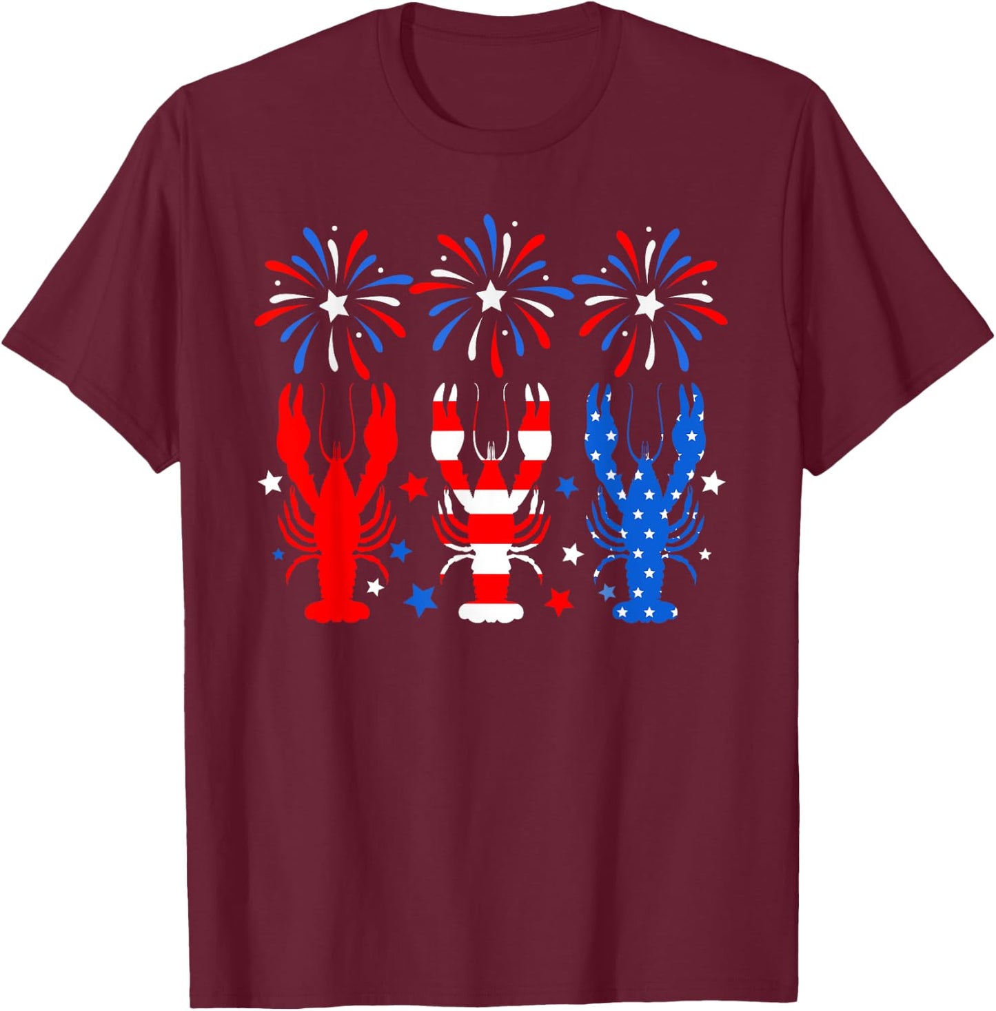 4th Of July Crawfish American Flag Red White Blue Fireworks T-Shirt - T-Shirt | Maroon