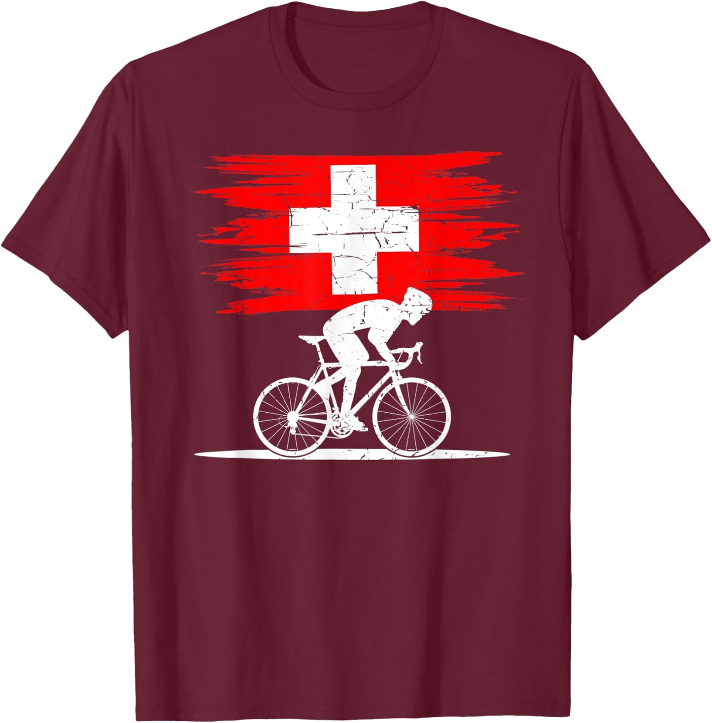 Switzerland Road Biker, Racing Velo, Rider Velo Bicycle T-Shirt - T-Shirt | Maroon