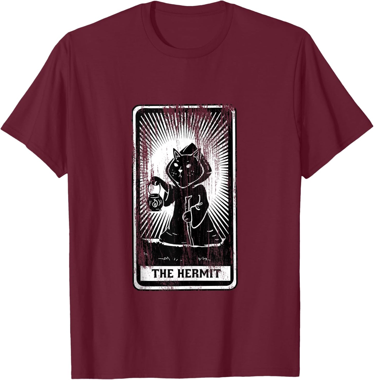 Black Cat Hermit Tarot Card T-Shirt - T-Shirt | Maroon