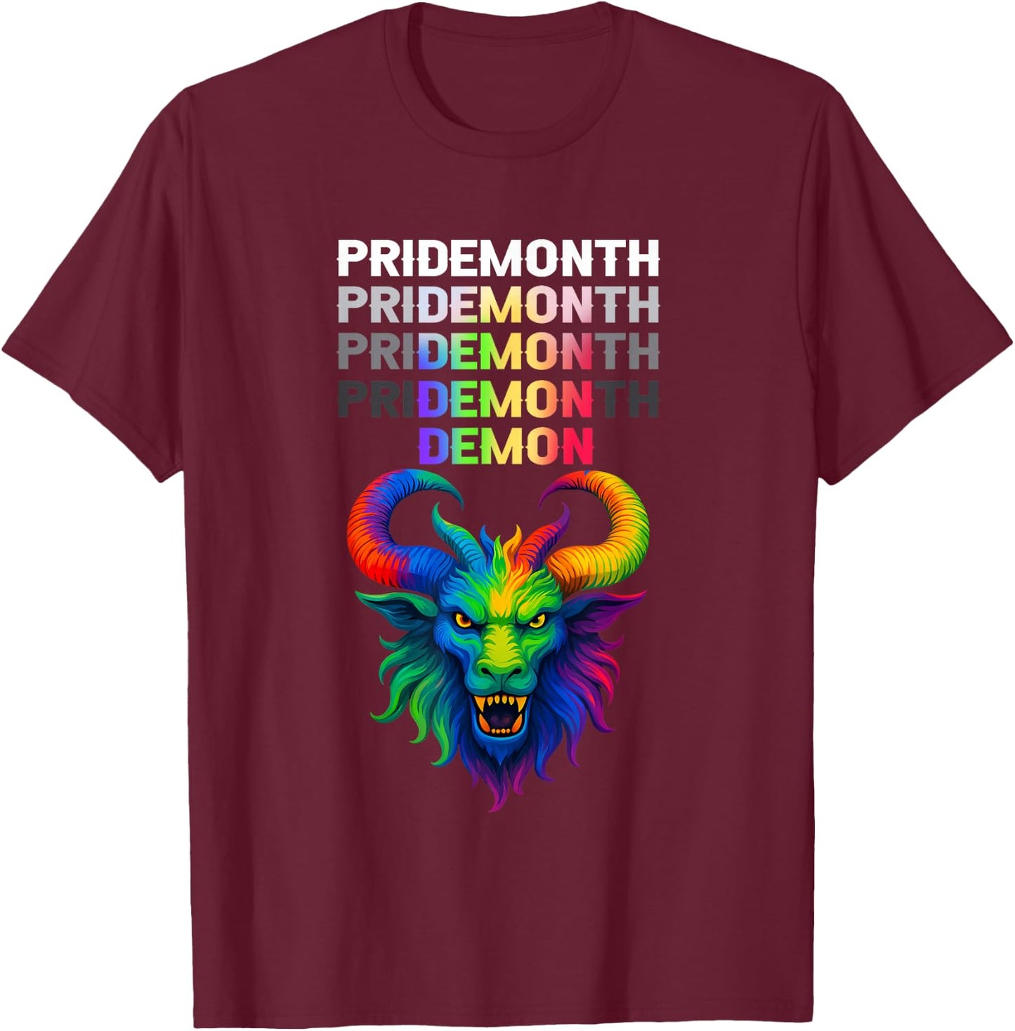 Pride Month Demon Baphomet Goat Psychedelic Mythical Outfit T-Shirt - T-Shirt | Maroon