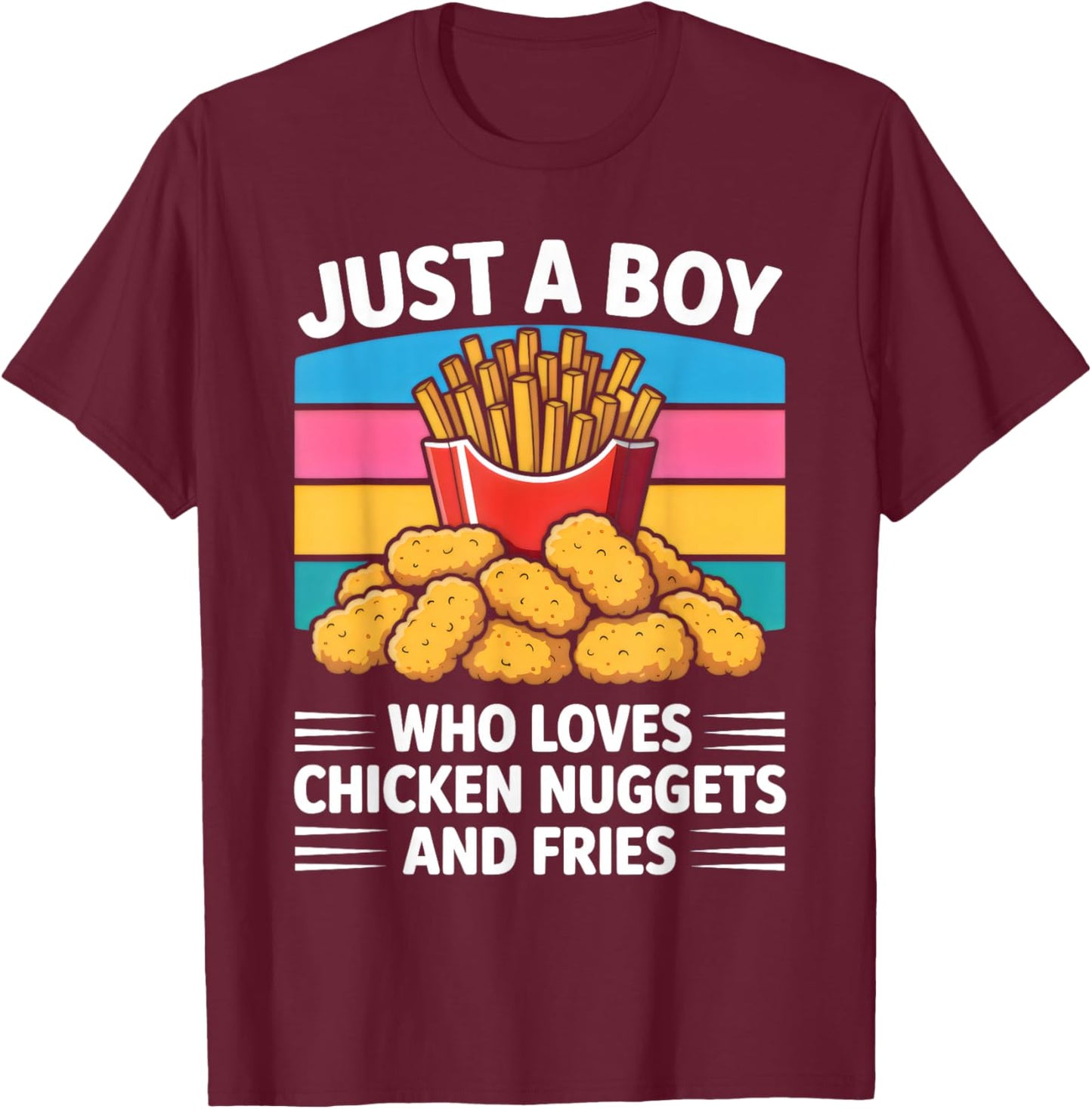 Chicken Nuggets and French Fries Boys Fast Food T-Shirt - T-Shirt | Maroon