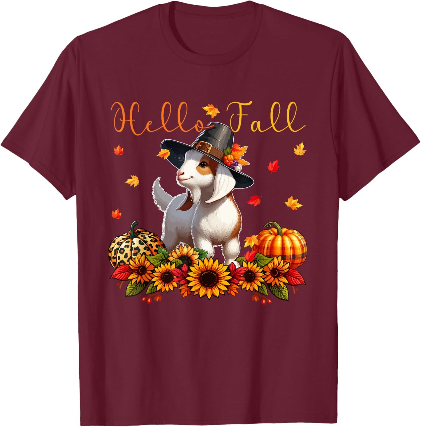 Fall Thanksgiving Goat Costume Autumn Leopard Pumpkins T-Shirt - T-Shirt | Maroon