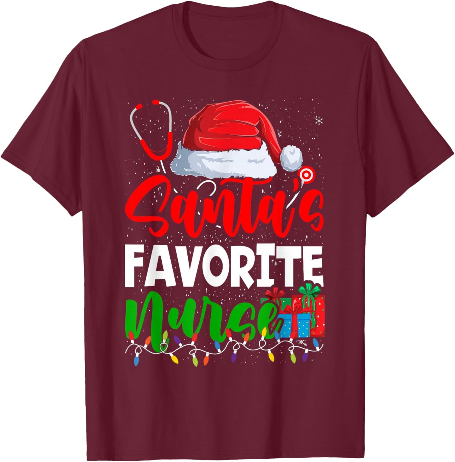 Santa's Favorite Nurse Christmas Nursing T-Shirt - T-Shirt | Maroon